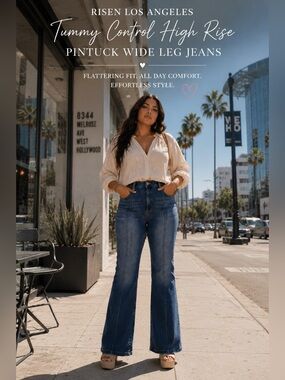 NWT Risen Tummy Control High Rise Pintuck Wide Leg Jeans 3XL